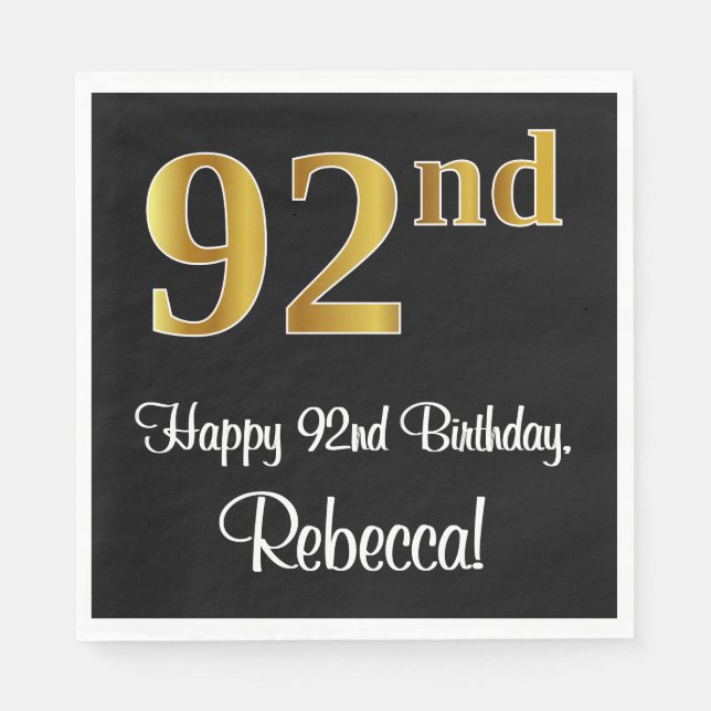 Guardanapo De Papel 92º Aniversário ~ Legant Luxurious Faux Dourado Lo (Frente)