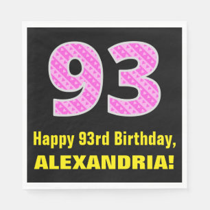 Guardanapo De Papel 93º Aniversário: Listras e Corações Rosa "93" 