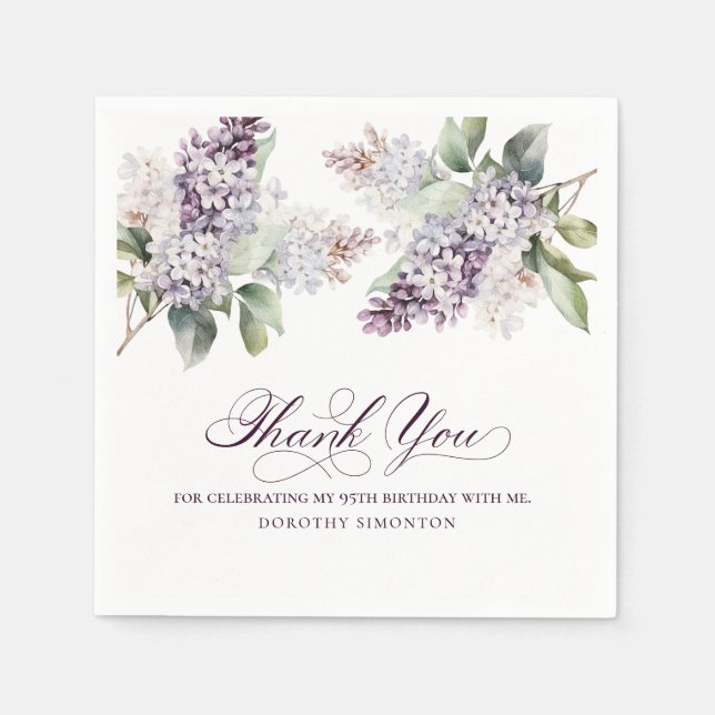 Guardanapo De Papel 95º Aniversário Flor de Primavera Lilac Roxo Cockt (Frente)