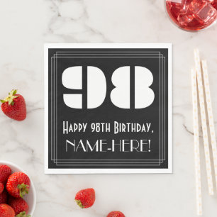 Guardanapo De Papel 98.o aniversário: Art Deco Inspira "98" + Nome