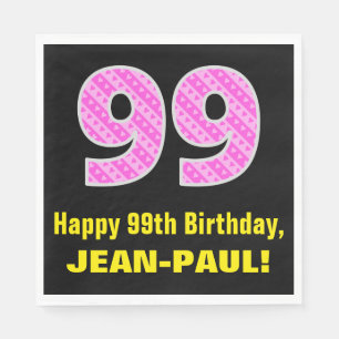 Guardanapo De Papel 99º Aniversário: Listras e Corações Rosa "99"