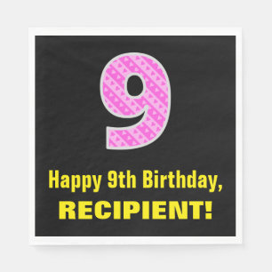 Guardanapo De Papel 9.o aniversário: Listras e Corações Rosa "9" + 