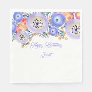 Guardanapo De Papel A aguarela azul floresce o aniversário