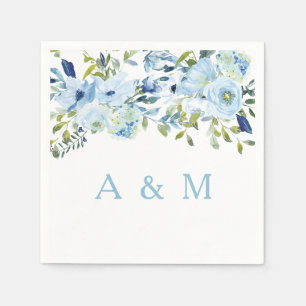 Guardanapo De Papel A aguarela azul floresce o noivado do casamento