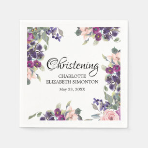 Guardanapo De Papel A ameixa cora batismo personalizado floral