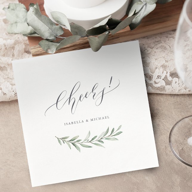 Guardanapo De Papel A caligrafia moderna aplaude casamento russo verde (Modern calligraphy cheers rustic greenery wedding napkins)