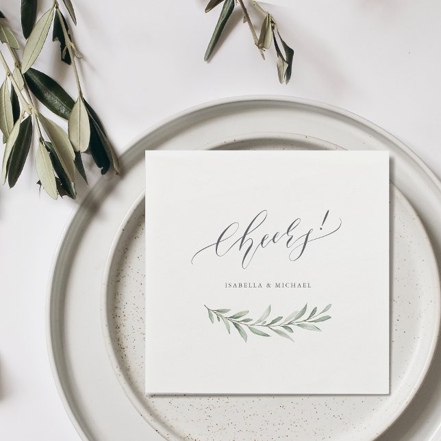 Guardanapo De Papel A caligrafia moderna aplaude casamento russo verde (Modern calligraphy cheers rustic greenery wedding napkins)