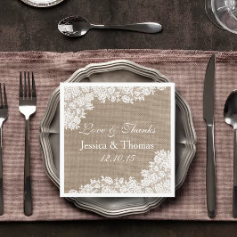 Guardanapo De Papel A Coleção Rústica de Lace Branco de Burlap & Vinta