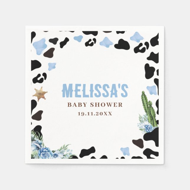 Guardanapo De Papel A Little Cowboy Wild Western Boy Blue Baby Shower (Frente)