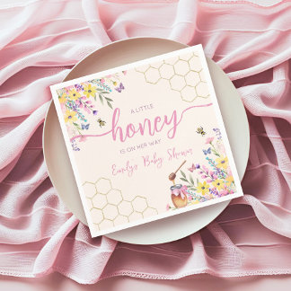 Guardanapo De Papel A Little Honey on the Way Pink Bee Baby Shower