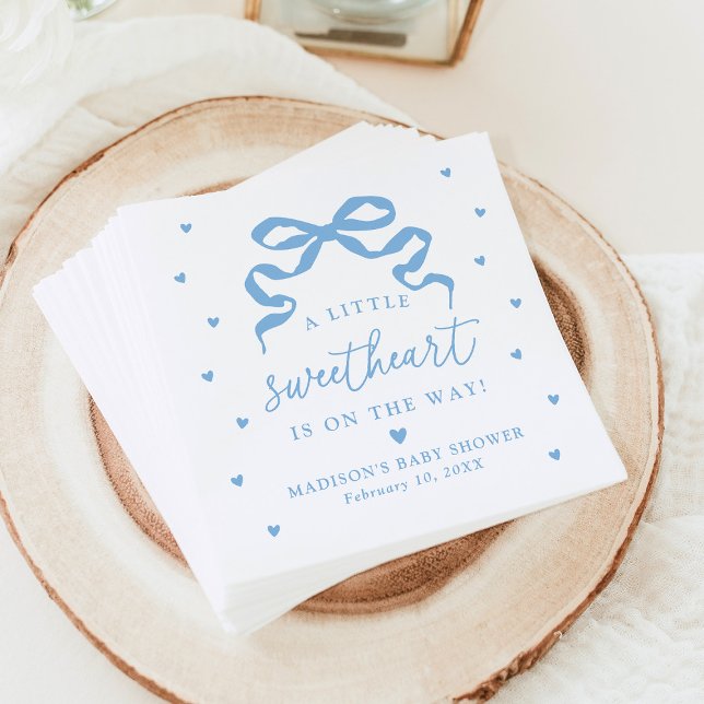Guardanapo De Papel A Little Sweetheart Blue Bow Baby Shower (Criador carregado)