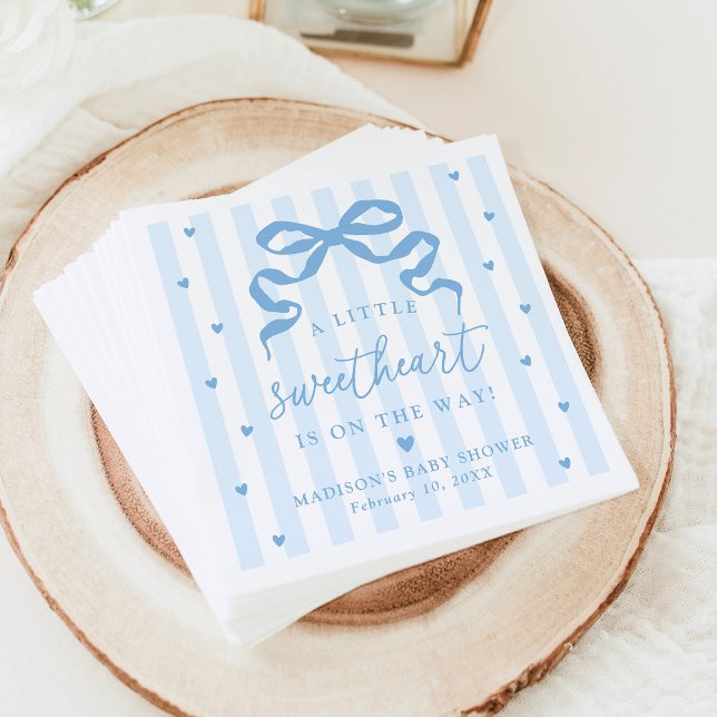Guardanapo De Papel A Little Sweetheart Blue Bow Baby Shower (Criador carregado)