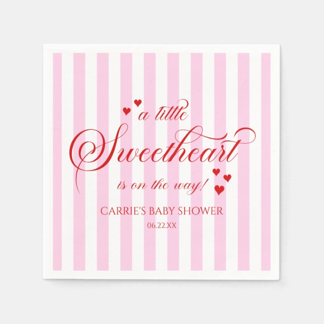 Guardanapo De Papel A Little Sweetheart Pink Red Hearts Baby Shower (Frente)