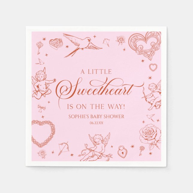 Guardanapo De Papel A Little Sweetheart Valentine's Day Baby Shower (Frente)