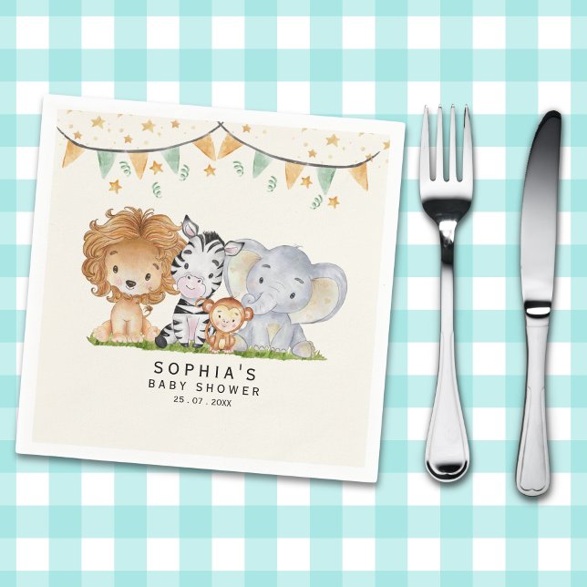 Guardanapo De Papel A Little Wild One Safari Animals Baby Shower (Criador carregado)