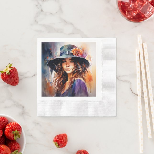 Guardanapo De Papel A Mulher no Chapéu: Retrato da Graça Vibrante (Insitu)