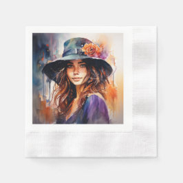 Guardanapo De Papel A Mulher no Chapéu: Retrato da Graça Vibrante