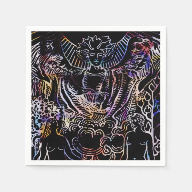 Guardanapo De Papel A Placa de Tarot dos Amantes é Preta (Frente)