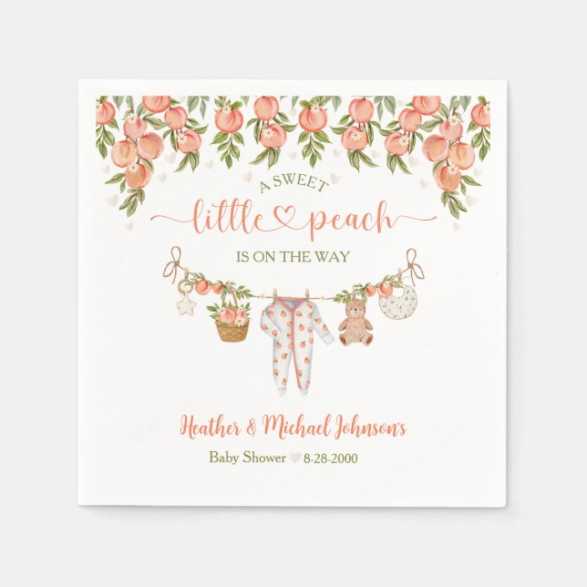 Guardanapo De Papel A Sweet Little Peach Clothesline Baby Shower (Frente)