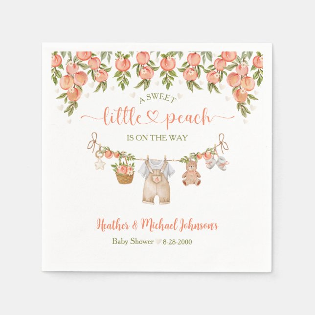 Guardanapo De Papel A Sweet Little Peach Clothesline Boy Baby Shower (Frente)