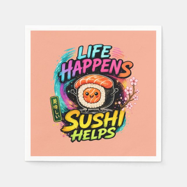 Guardanapo De Papel A vida acontece Sushi ajuda (Frente)
