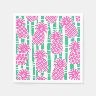 Guardanapo De Papel Abacaxi Bamboo Stripes Rosa e Verde Padrão