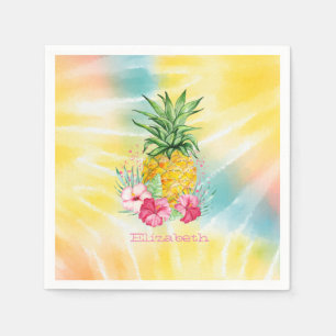 Guardanapo De Papel Abacaxi, Hibisco Tinta Tie Dye Arco-íris Aquarela