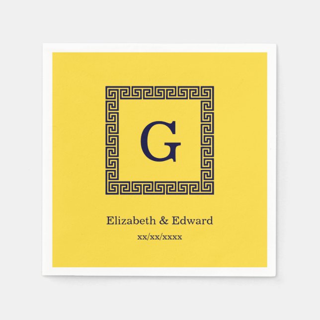 Guardanapo De Papel Abacaxi, Marinho Chave Grego Azul nº 1 Monograma e (Frente)