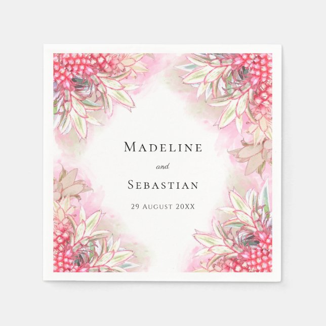 Guardanapo De Papel Abanicos Rosa Exóticos de Abacaxis Casamento Cor-d (Frente)