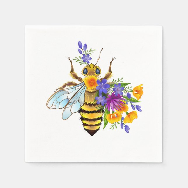 Guardanapo De Papel Abeja flor com plantas silvestres (Frente)