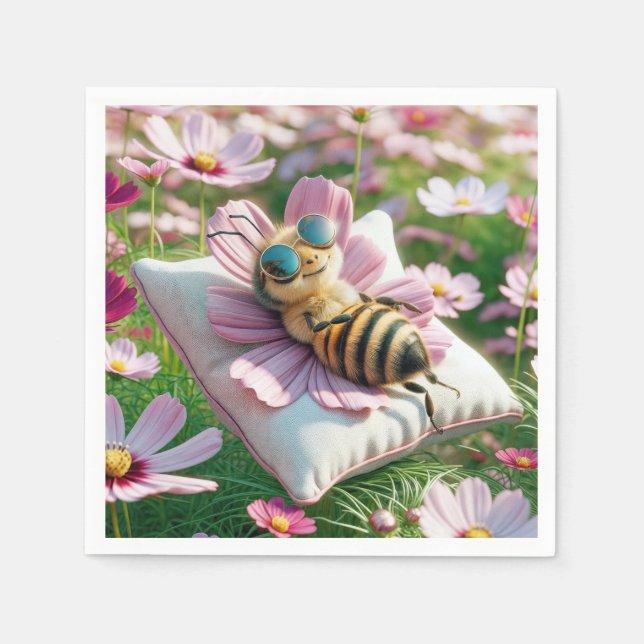 Guardanapo De Papel Abelha de mel descendo em um Travesseiro (Frente)