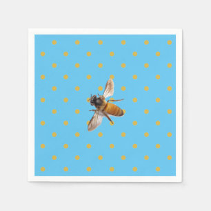 Guardanapo De Papel Abelha Ouro retrô e padrão poka-dot azul