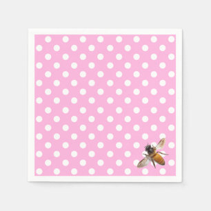 Guardanapo De Papel Abelha padrão polka-dot, cor-de-rosa e branco, r