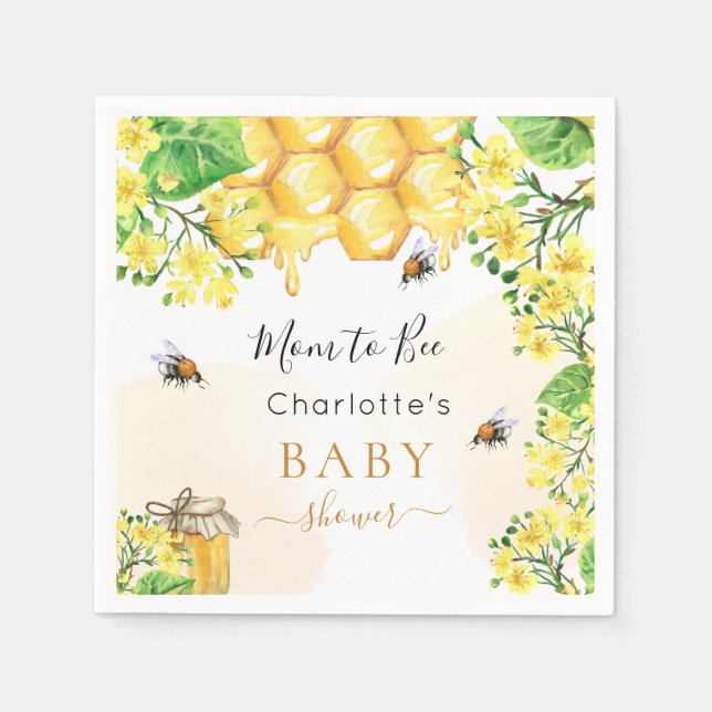 Guardanapo De Papel Abelhas Chá de fraldas amarelo-floral (Frente)