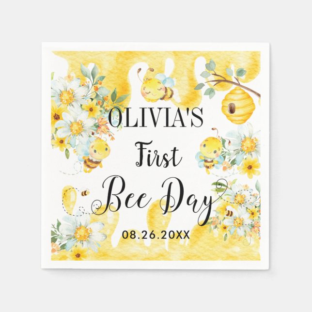 Guardanapo De Papel Abelhas de Mel Bonito Amarelo Aniversário Floral (Frente)