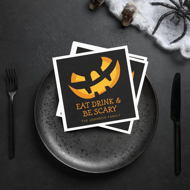 Guardanapo De Papel Abóbora Come Bebida e Seja Assustador (Jack-O-Lantern Eat Drink and Be Scary Napkins)