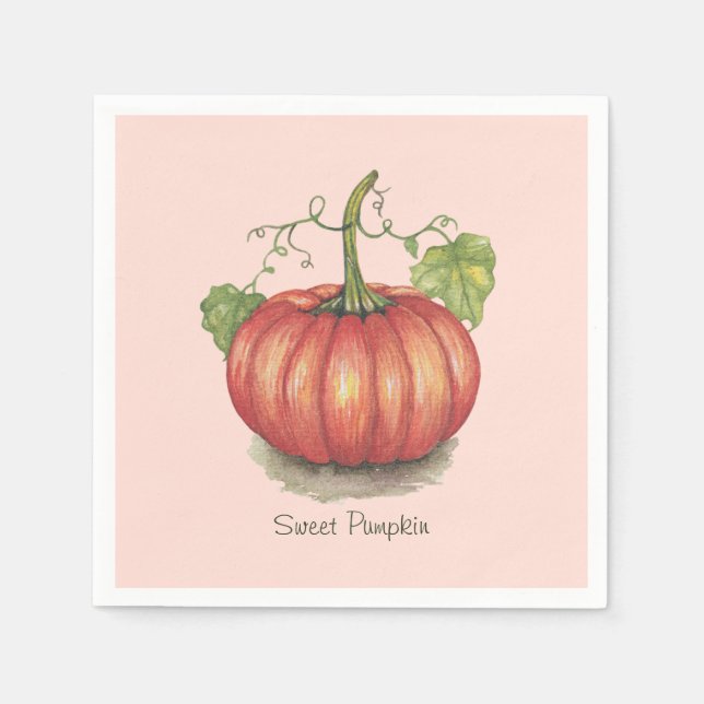 Guardanapo De Papel Abóbora Cuja Vinha É Em Aquarela (Frente)