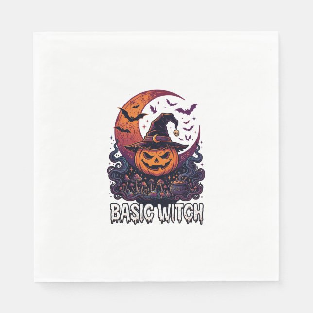 Guardanapo De Papel Abóbora de Halloween de Bruxa Básica Crescente Lua (Frente)