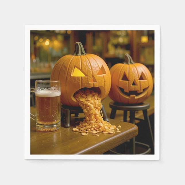 Guardanapo De Papel Abóbora de Halloween Vomitando em um Bar (Frente)