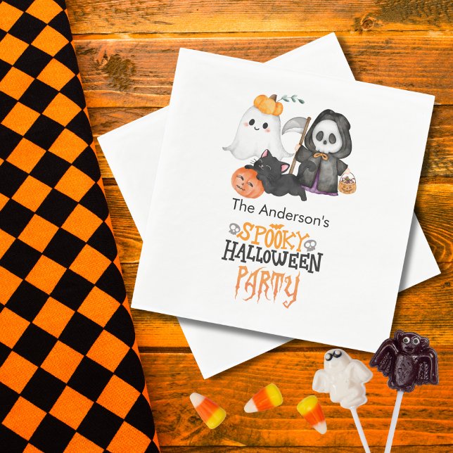 Guardanapo De Papel Abóbora Fantasma Ceifador Gato Preto Fofo Hallowee (Criador carregado)