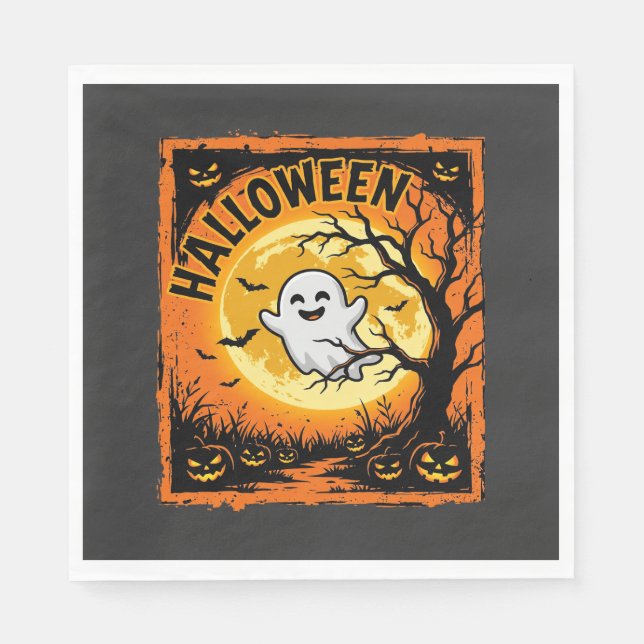 Guardanapo De Papel Abóbora Fantasma de Halloween Árvore Assombrada (Frente)
