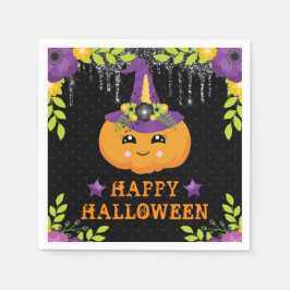 Guardanapo De Papel Abóbora Fofa Floral Feliz Halloween