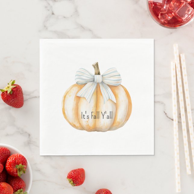 Guardanapo De Papel Abóbora Laranja Creme Laço Azul (Insitu)
