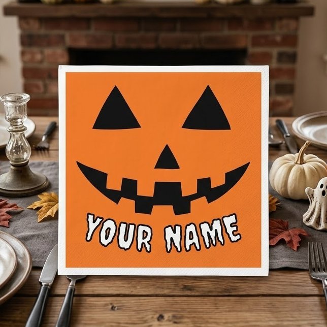 Guardanapo De Papel Abóbora Laranja Personalizada de Halloween Seu Nom (Criador carregado)