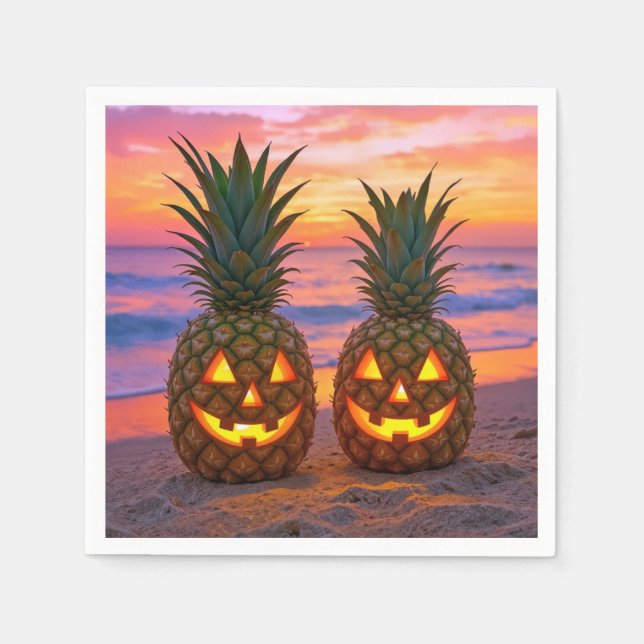 Guardanapo De Papel Abóboras de Halloween em uma Praia (Frente)