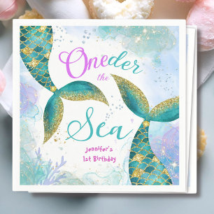 Guardanapo De Papel Abram O Mar! Primeiro aniversario Roxo Teal Girls