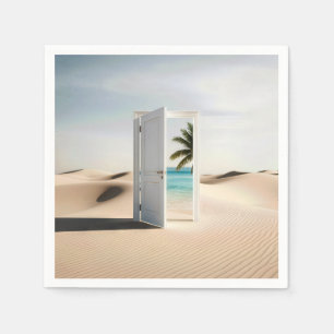 Guardanapo De Papel Abrir Porta Do Deserto Com Oásis Tropical