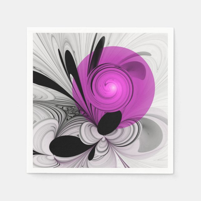 Guardanapo De Papel Abstract Black Gray With Magenta Fractal Art (Frente)
