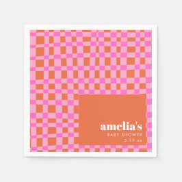 Guardanapo De Papel Abstract Checker Pink Orange Custom Baby Shower