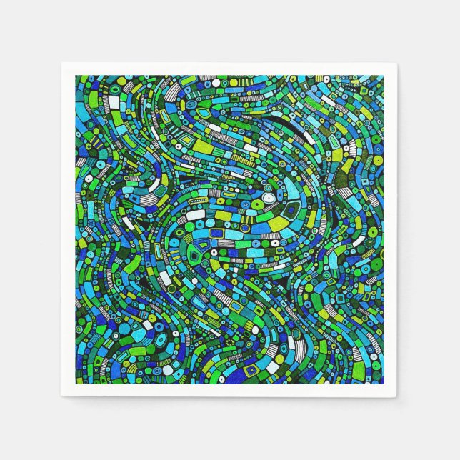 Guardanapo De Papel Abstract Design Blue Green Waves Shapes (Frente)